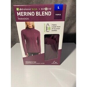Paradox Women's Merino Blend 1/4 Zip Base Layer Top, Size L Purple NIB